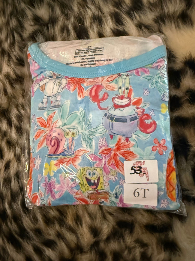 53.SPONGE FLORAL LONG SLEEVE PAJAMA PANTS SET - Bamboo - 6T