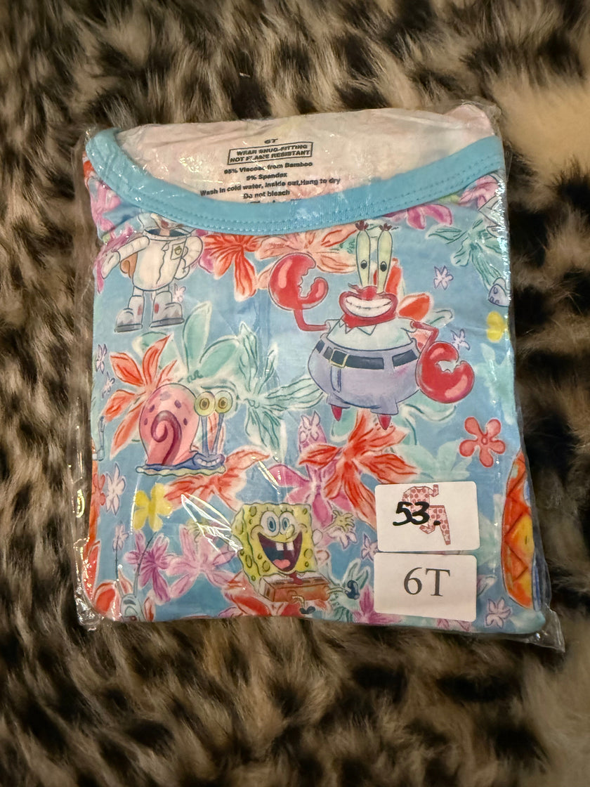 53.SPONGE FLORAL LONG SLEEVE PAJAMA PANTS SET - Bamboo - 6T