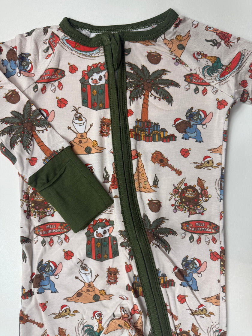 XMAS AT THE BEACH - DREAMLAND LONG SLEEVE SLEEPER - BAMBOO