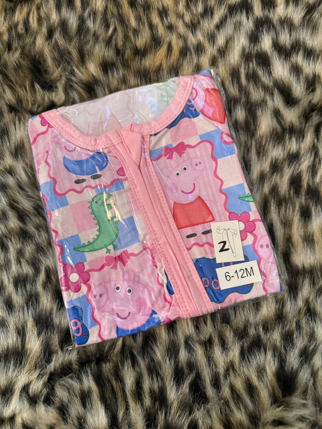 2. Pink Pig Dreamland Long Sleeve Double Way Sleeper With Fold over Mittens - Bamboo - 6/12M